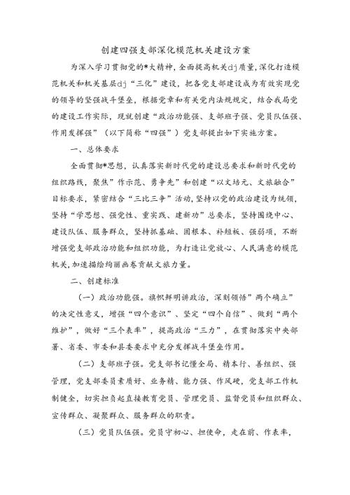 创建四强支部深化模范机关建设方案.docx
