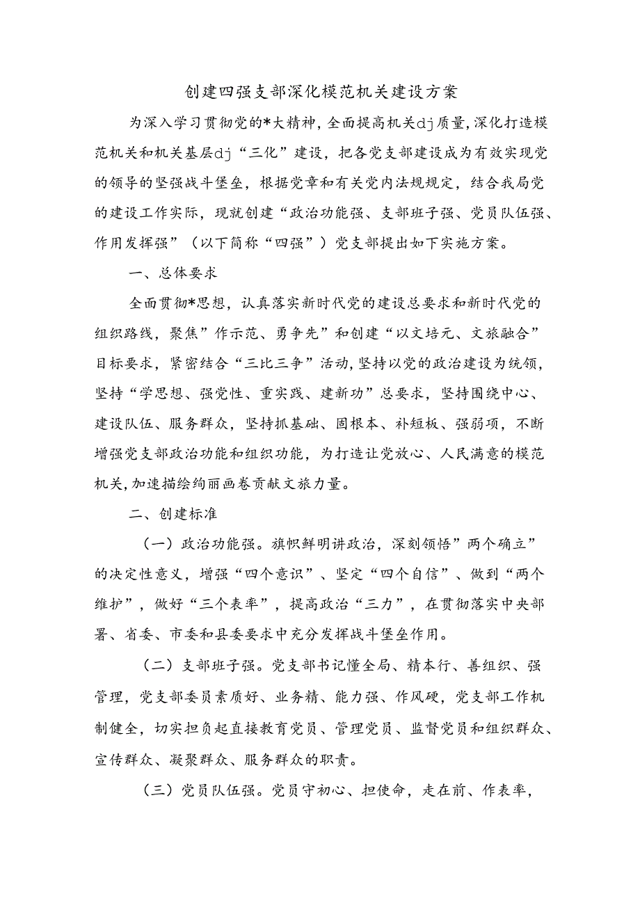 创建四强支部深化模范机关建设方案.docx_第1页