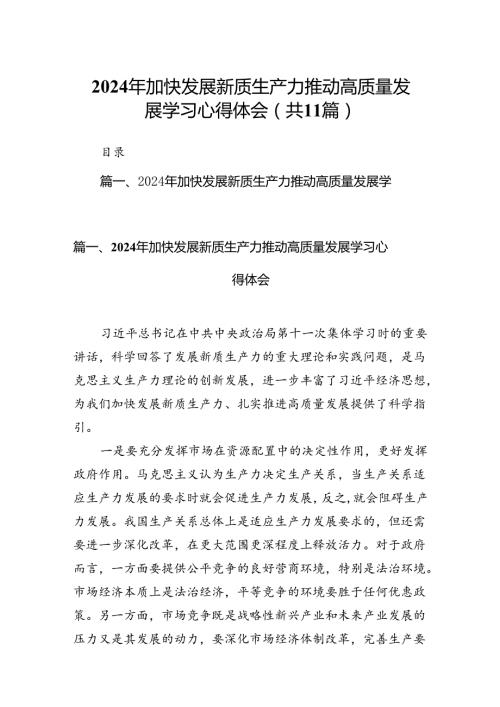 （11篇）2024年加快发展新质生产力推动高质量发展学习心得体会范文精选.docx