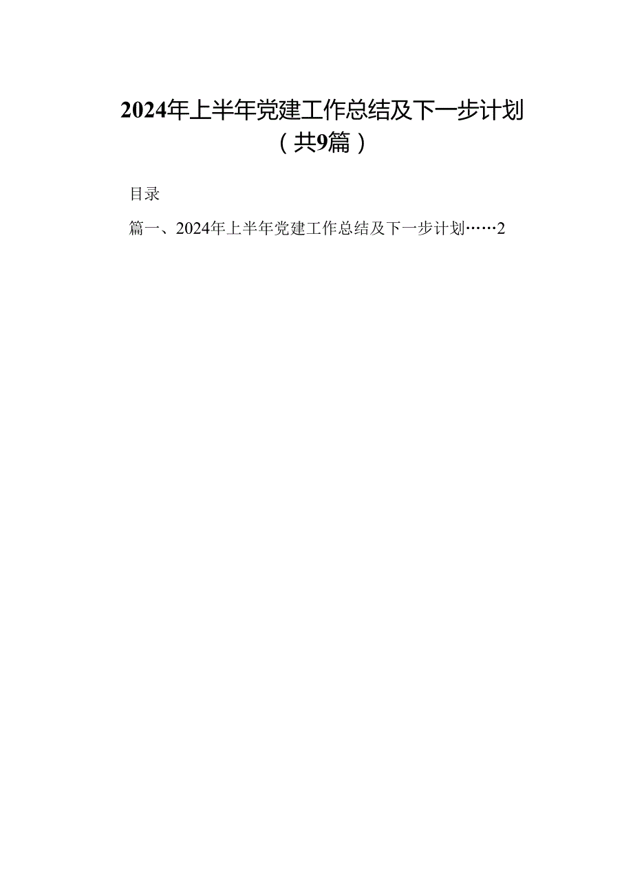 2024年上半年党建工作总结及下一步计划范文精选(9篇).docx_第1页