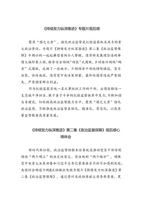 《持续发力纵深推进》专题片观后感最新精选版【六篇】.docx