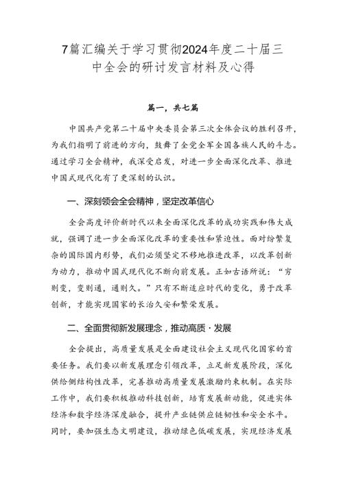 7篇汇编关于学习贯彻2024二十三中全会的研讨发言材料及心得.docx