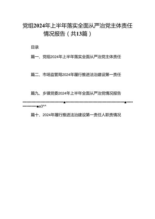 党组2024年上半年落实全面从严治党主体责任情况报告（共13篇选择）.docx