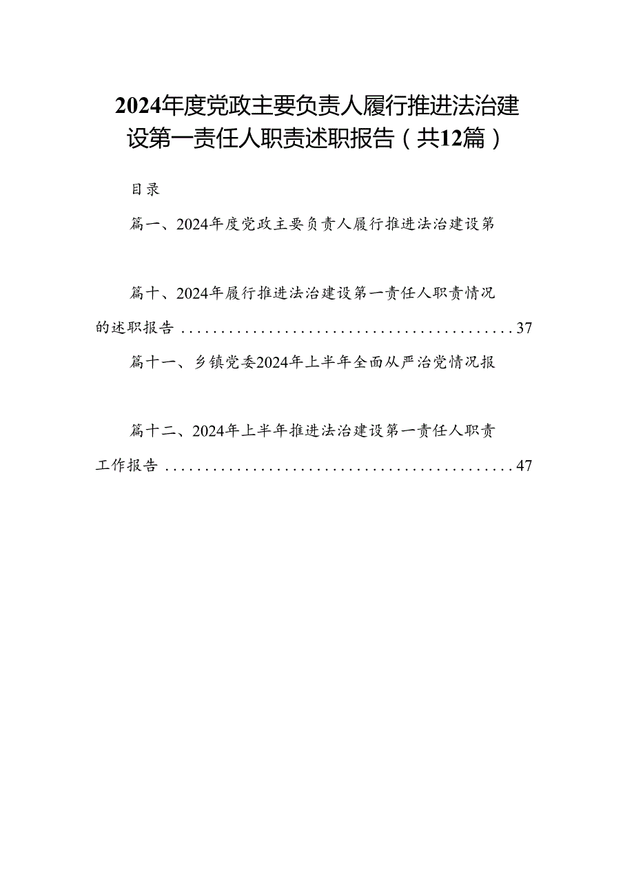 2024党政主要负责人履行推进法治建设第一责任人职责述职报告12篇（精选）.docx_第1页