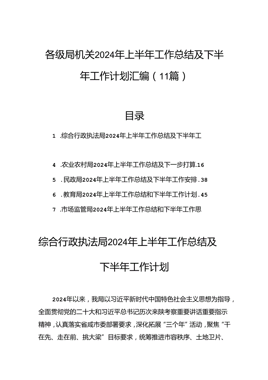 各级局机关2024年上半年工作总结及下半年工作计划汇编（11篇）.docx_第1页