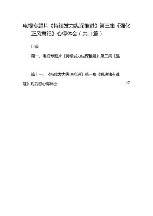 （11篇）电视专题片《持续发力纵深推进》第三集《强化正风肃纪》心得体会范文.docx