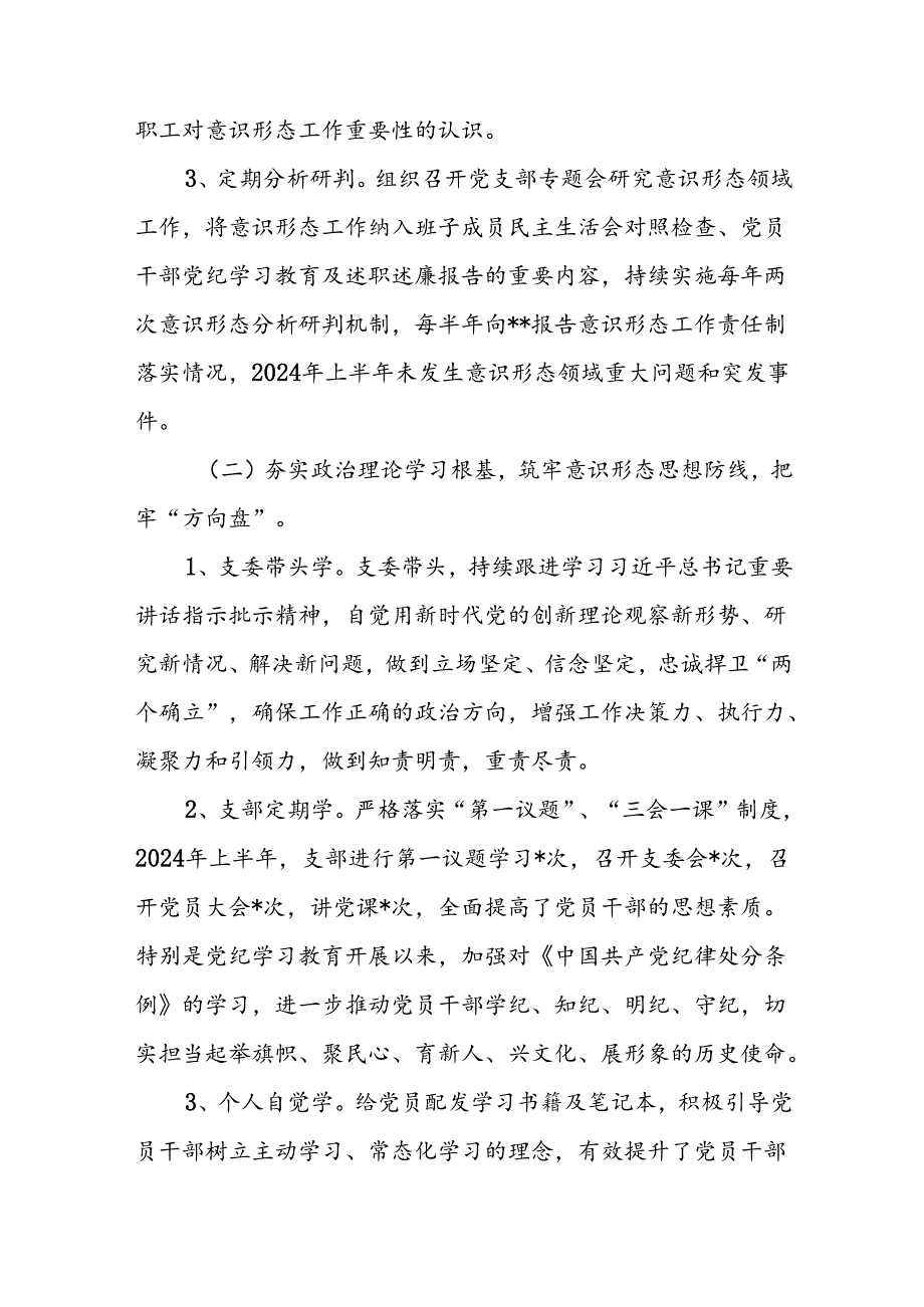 2024年开展上半年《党支部意识形态情况》工作报告 （合计6份）.docx_第2页