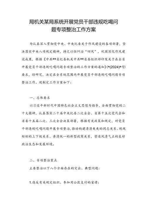 2024局机关某局系统开展党员干部违规吃喝问题专项整治工作方案.docx