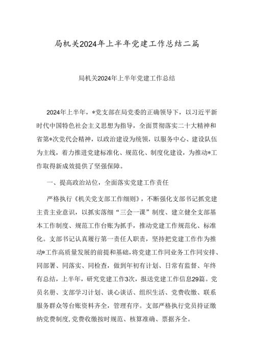 局机关2024年上半年党建工作总结二篇.docx
