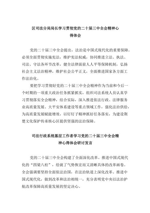 区司法分局局长学习贯彻党的二十三中全会精神心得体会8篇（精选）.docx