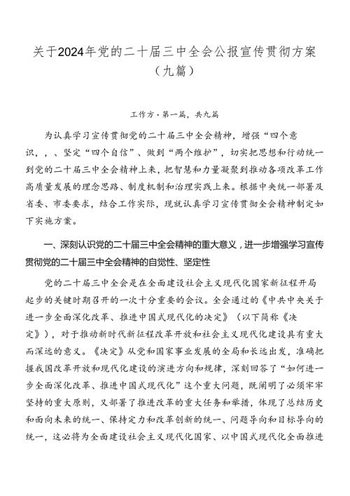 关于2024年党的二十三中全会公报宣传贯彻方案（九篇）.docx
