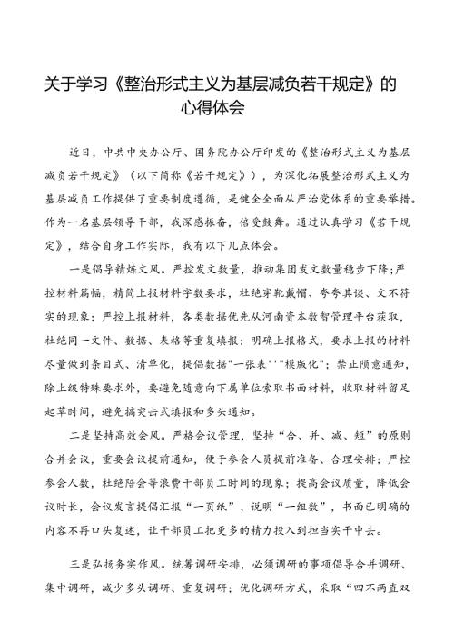 关于学习《整治形式主义为基层减负若干规定》心得体会十篇.docx
