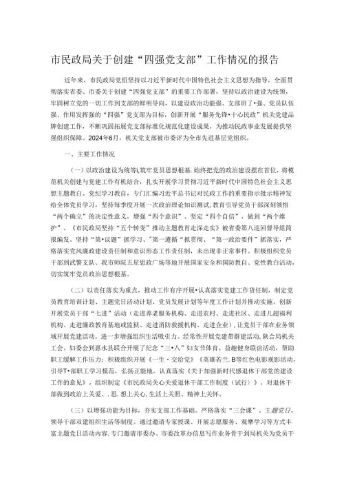市民政局关于创建“四强党支部”工作情况的报告.docx