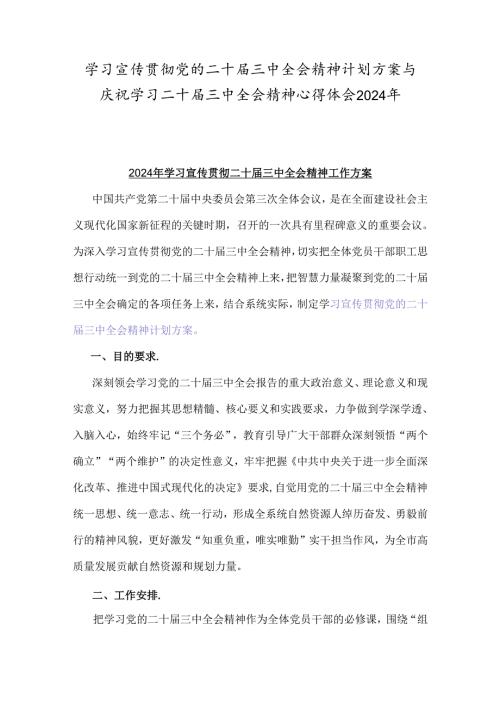 学习宣传贯彻党的二十三中全会精神计划方案与庆祝学习二十三中全会精神心得体会2024年.docx