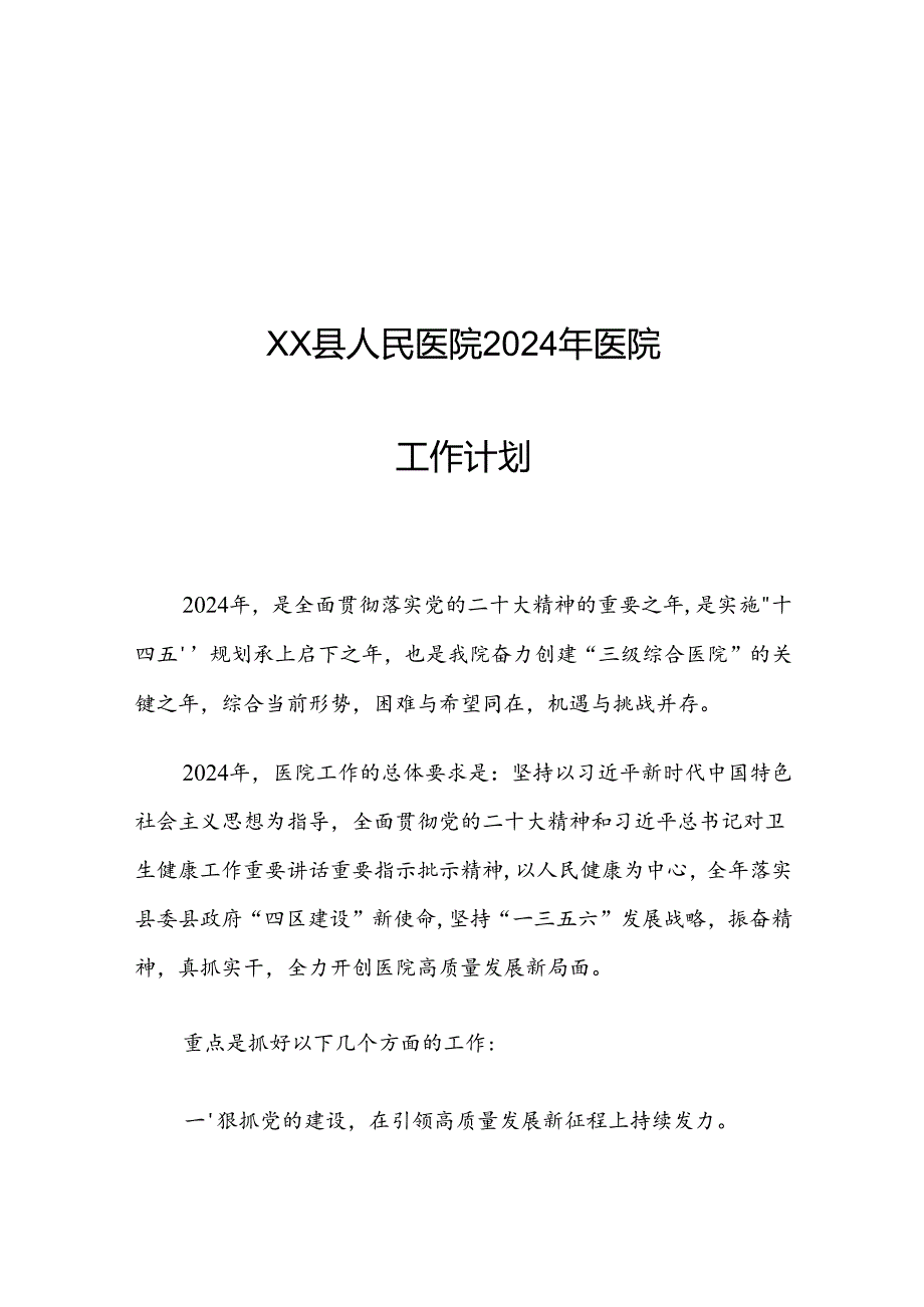 XX县人民医院2024年医院工作计划.docx_第1页