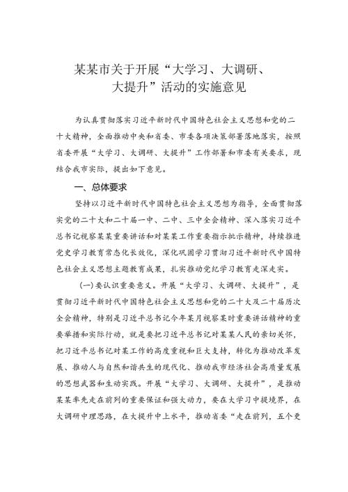 某某市关于开展“大学习、大调研、大提升”活动的实施意见.docx