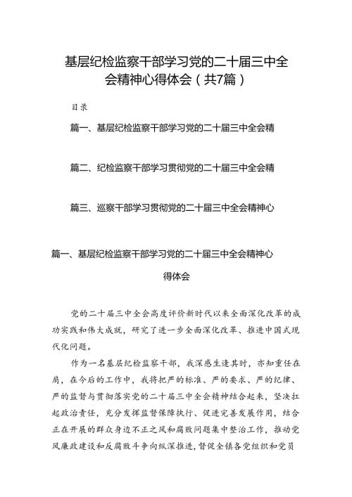 基层纪检监察干部学习党的二十三中全会精神心得体会（合计7份）.docx