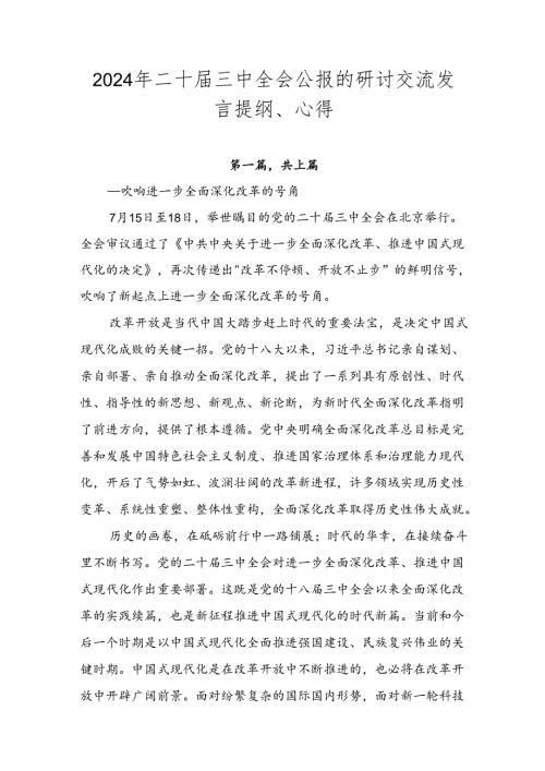 2024年二十三中全会公报的研讨交流发言提纲、心得.docx