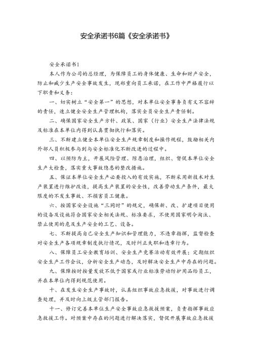 安全承诺书6篇 《安全承诺书》.docx