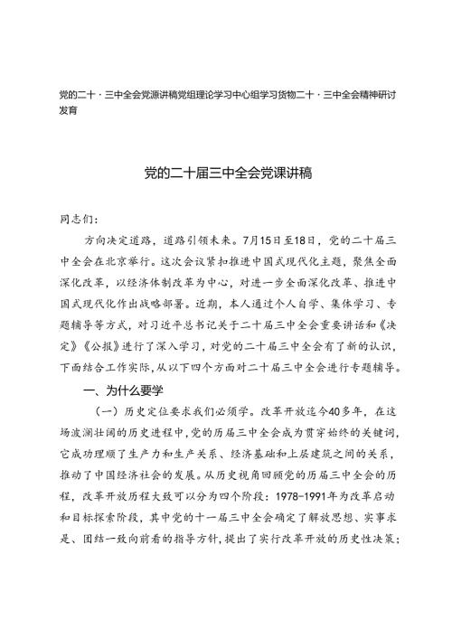 2024年党组理论学习中心组学习贯彻二十三中全会精神研讨发言（党的二十三中全会党课讲稿）.docx