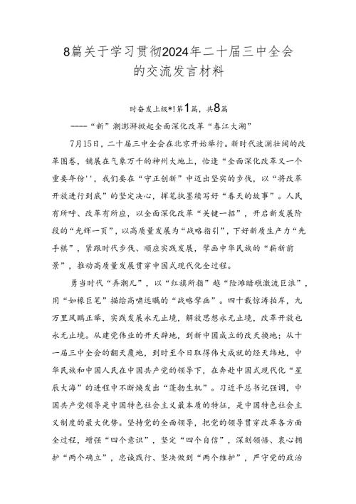 8篇关于学习贯彻2024年二十三中全会的交流发言材料.docx