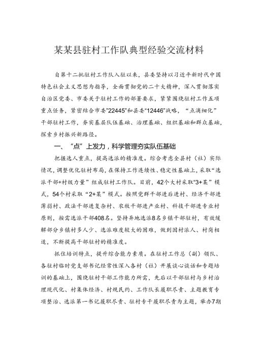 某某县驻村工作队典型经验交流材料.docx