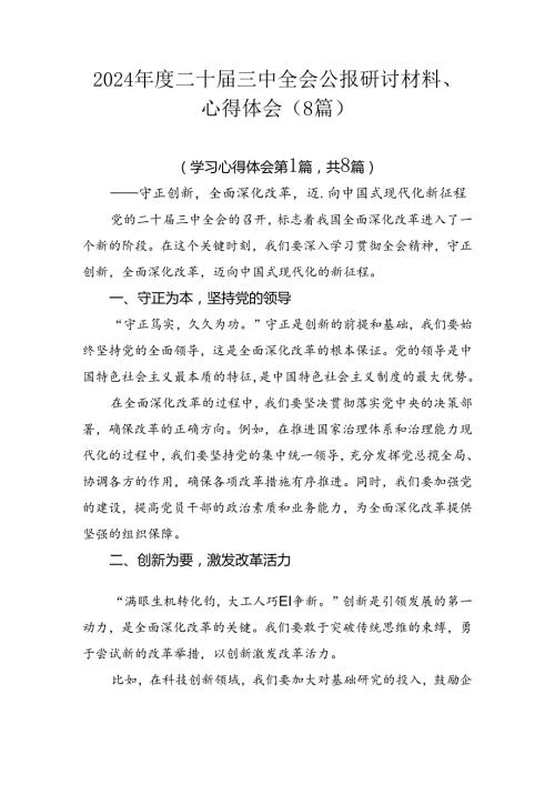 2024二十三中全会公报研讨材料、心得体会（8篇）.docx