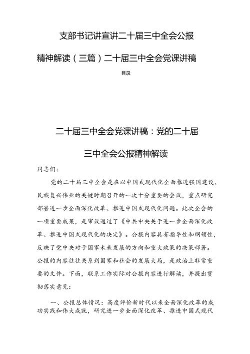 支部书记讲宣讲二十三中全会公报精神解读（三篇）二十三中全会党课讲稿.docx