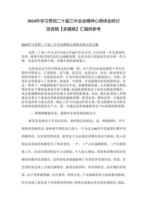 2024年学习贯彻二十三中全会精神心得体会研讨发言稿【多篇稿】汇编供参考.docx