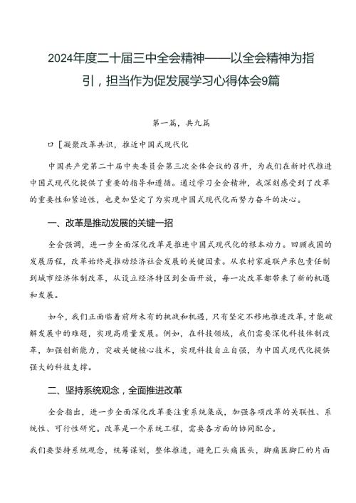 2024二十三中全会精神——以全会精神为指引担当作为促发展学习心得体会9篇.docx