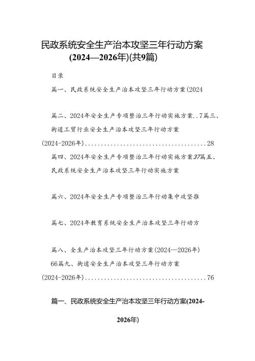 （9篇）民政系统安全生产治本攻坚三年行动方案(20242026年)范文.docx