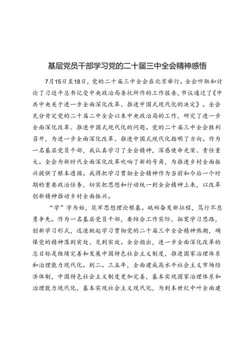 基层党员干部学习党的二十三中全会精神感悟（心得体会）.docx