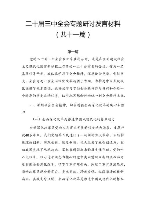 二十三中全会专题研讨发言材料（共11篇）.docx