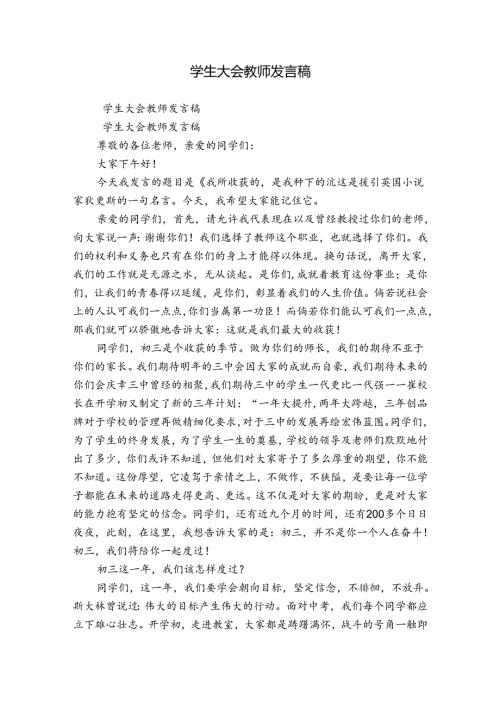 学生大会教师发言稿.docx