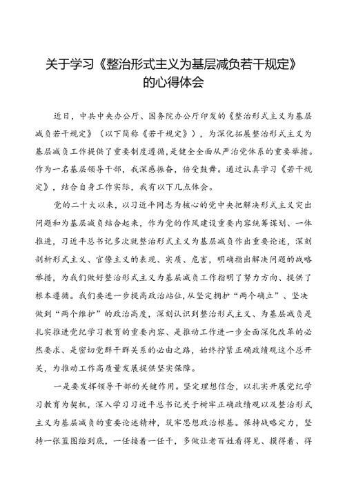 学习贯彻整治形式主义为基层减负若干规定的心得体会四篇.docx