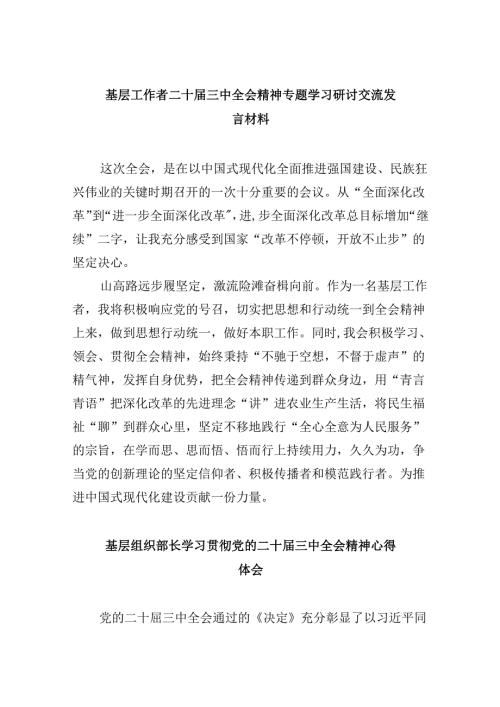 基层工作者二十三中全会精神专题学习研讨交流发言材料8篇（精选）.docx