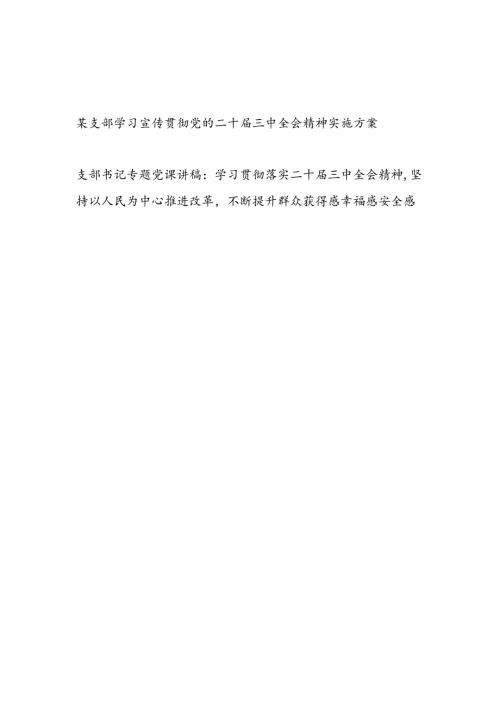 2024党支部学习宣传贯彻党的二十三中全会精神实施方案和支部书记学习二十三中全会专题党课讲稿.docx