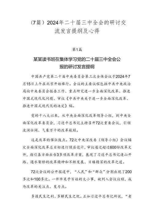 （7篇）2024年二十三中全会的研讨交流发言提纲及心得.docx