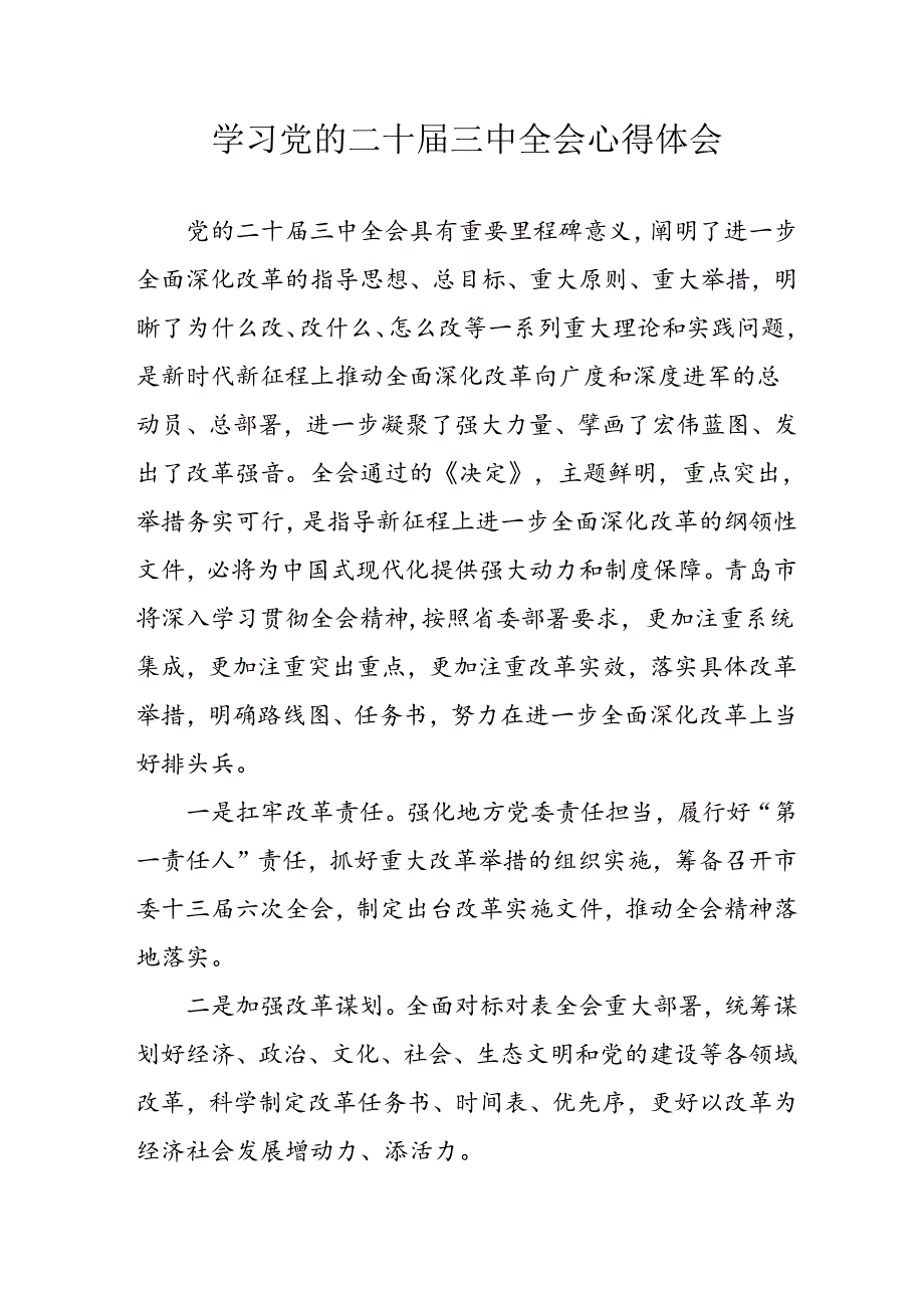 2024年学习学习党的二十三中全会个人心得感悟 合计4份.docx_第1页