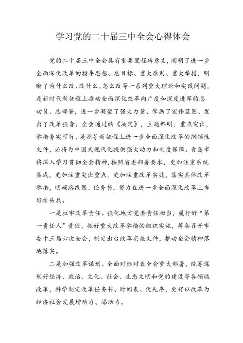 2024年学习学习党的二十三中全会个人心得感悟 合计4份.docx