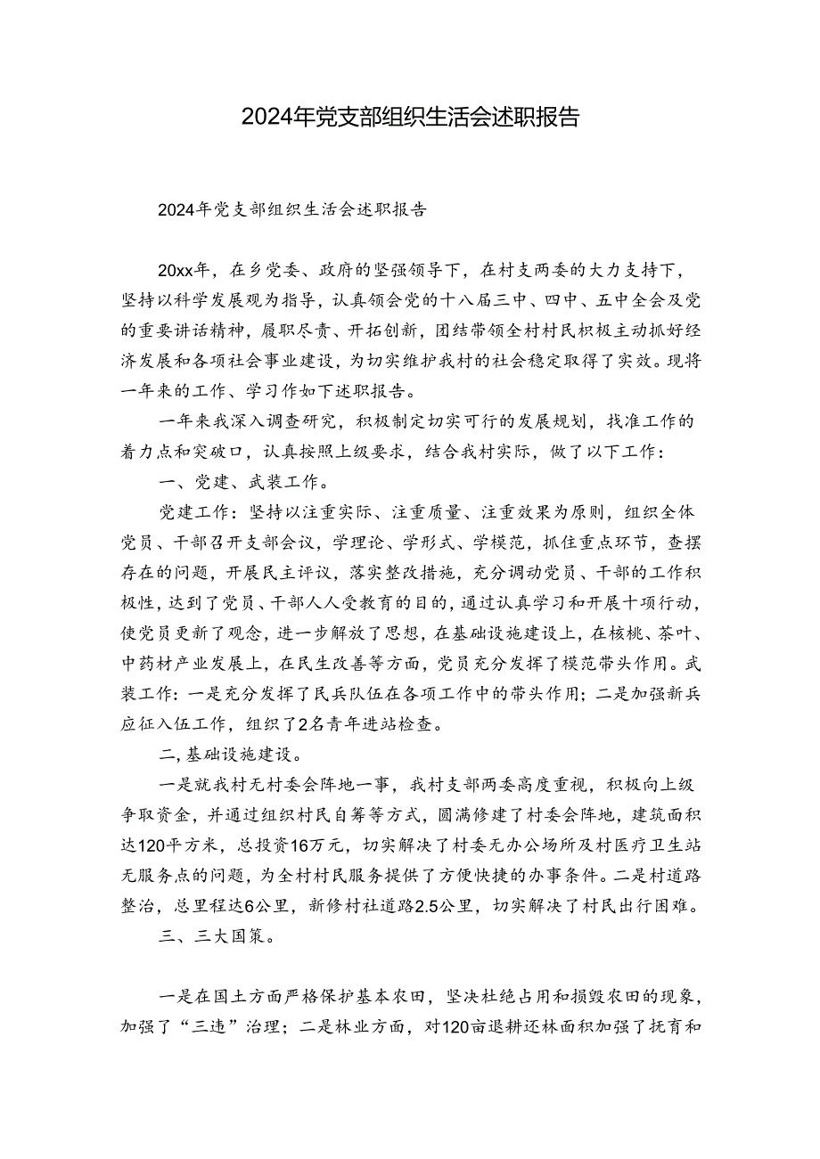2024年党支部组织生活会述职报告.docx_第1页