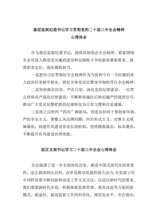 基层监狱纪委书记学习贯彻党的二十三中全会精神心得体会8篇（精选）.docx