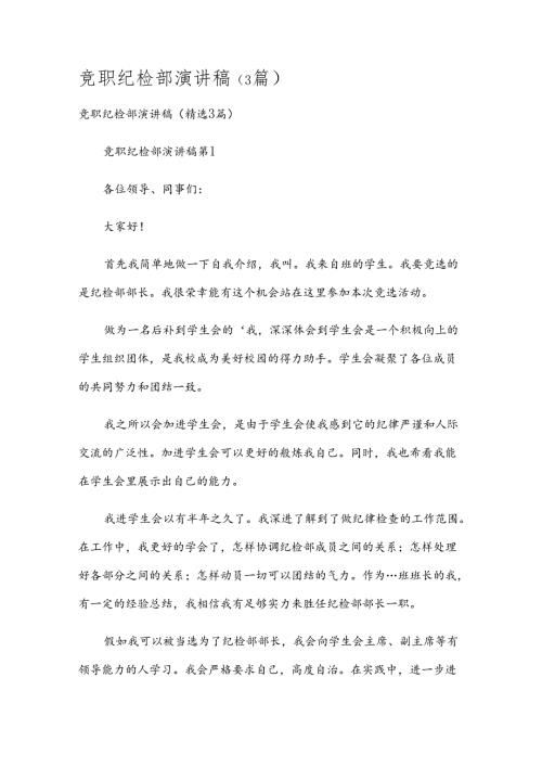 竞职纪检部演讲稿（3篇）.docx
