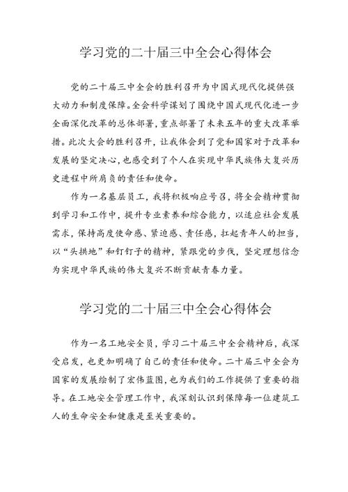 2024年学习学习党的二十三中全会个人心得感悟 合计15份.docx