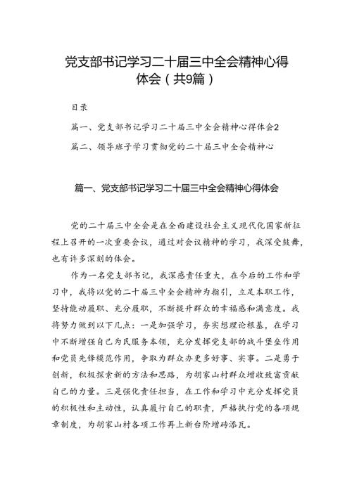(9篇)党支部书记学习二十三中全会精神心得体会（详细版）.docx
