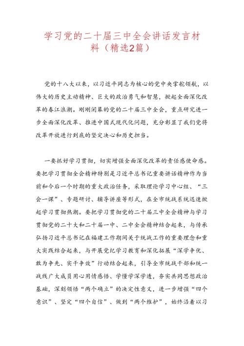 学习党的二十三中全会讲话发言材料（精选2篇）.docx