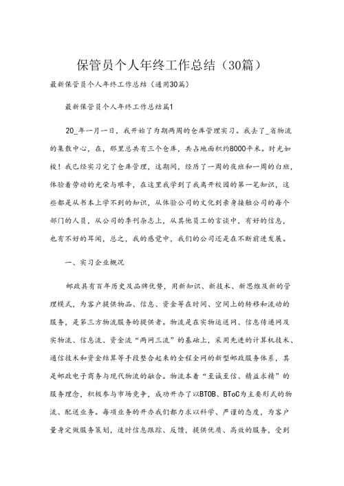 保管员个人年终工作总结（30篇）.docx