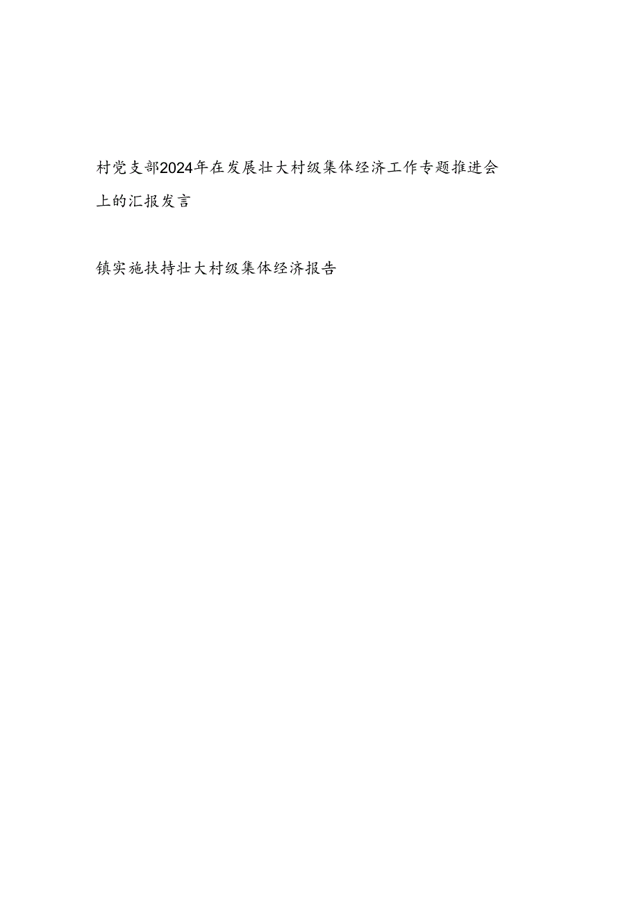 村党支部2024年在发展壮大村级集体经济工作专题推进会上的汇报发言和乡镇实施扶持壮大村级集体经济报告.docx_第1页