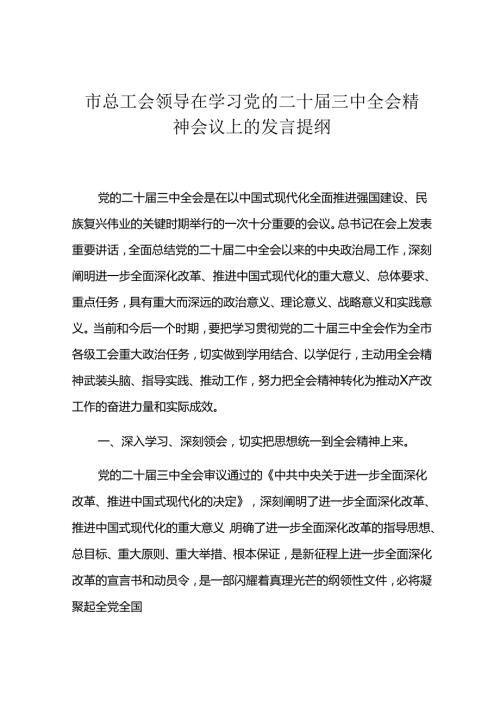 市总工会领导在学习党的二十三中全会精神会议上的发言提纲(3).docx