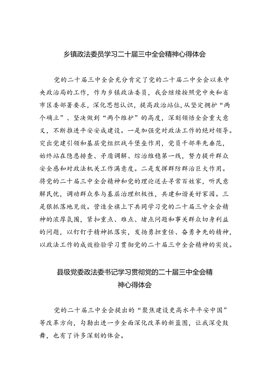 乡镇政法委员学习二十三中全会精神心得体会8篇（详细版）.docx_第1页